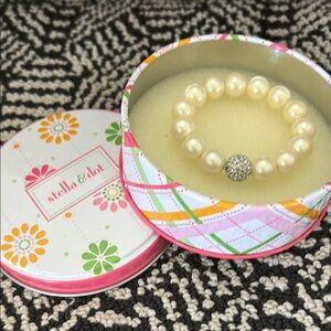 Stella & Dot Girls Pearl Bracelet with Rhinestone Accent